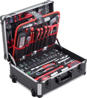 ⚒️ Bau & Montage – Meister tool trolley 156 pieces - tool set - with rollers - telescopic handle / professional tool case filled / tool box mobile on rollers / tool box complete with tools / 8971440
