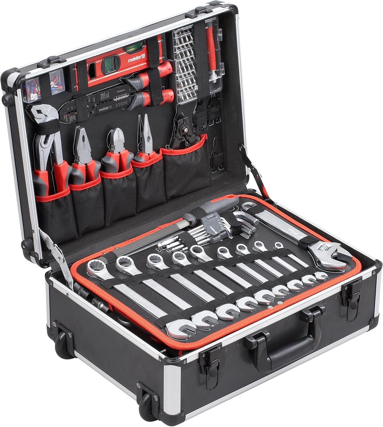 ⚒️ Bau & Montage – Meister tool trolley 156 pieces - tool set - with rollers - telescopic handle / professional tool case filled / tool box mobile on rollers / tool box complete with tools / 8971440 – Bild 2