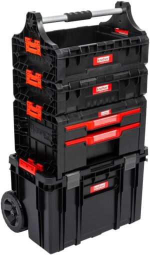 ⚒️ Bau & Montage – XL-Werkzeugwagen, Werkstattkoffer-Set, Werkstattwagen-Set aus der Q-Brick-Serie mit viel Zubehör BxTxH in cm: 53 x 38 x 98 cm Der mobile Allrounder, privat und gewerblich (Set 9)