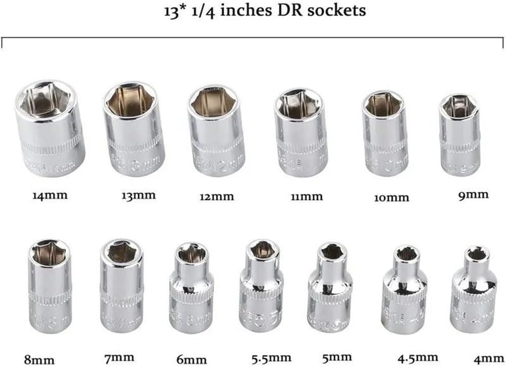 🚗 KFZ & Werkstatt – 46-Piece 1/4 Inch Drive Ratchet Socket Wrench Set, Ratchet Box Ratchet Box Small Includes Metric Bit Sockets and Extension Bars for Working on Bikes and Cars – Bild 5
