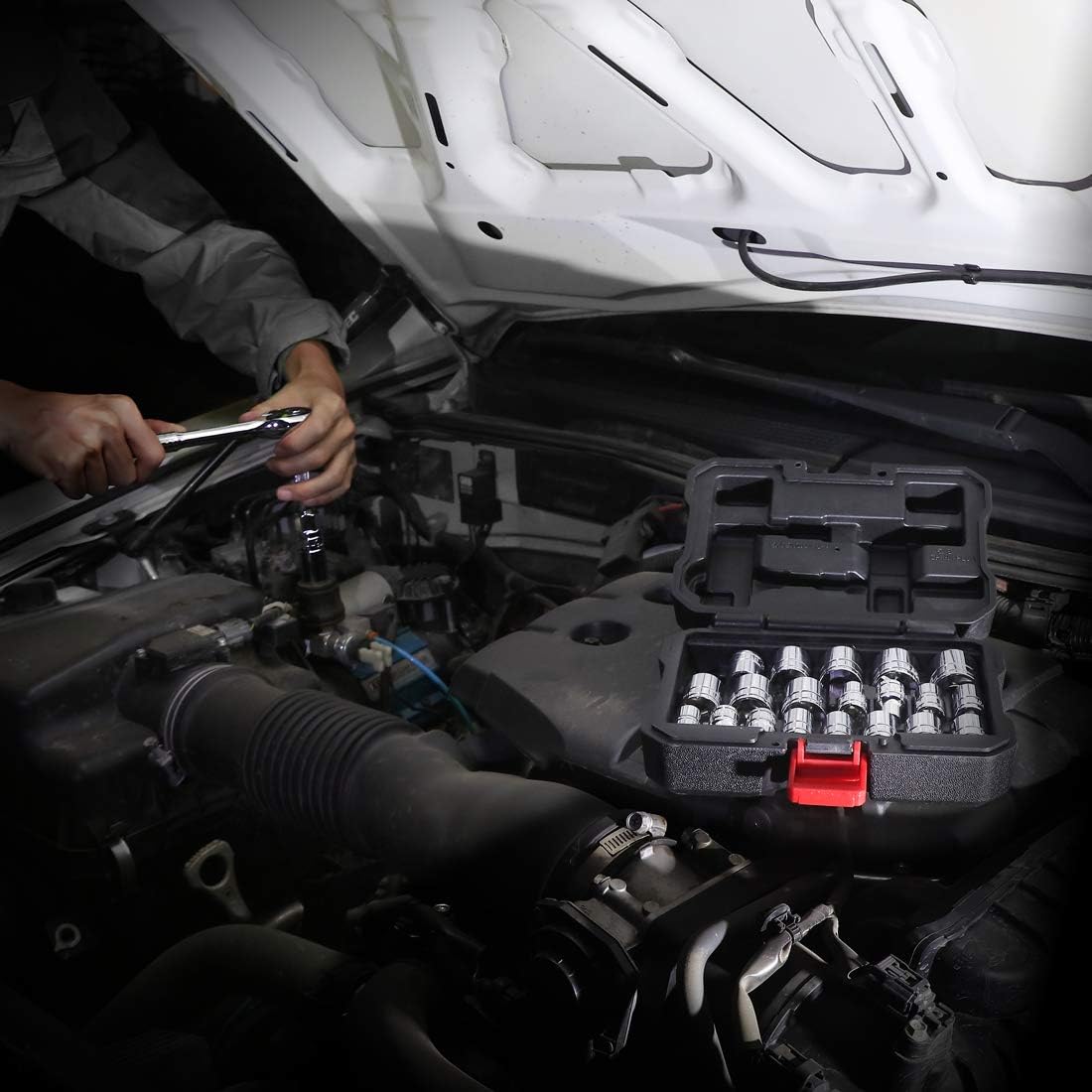 🚗 KFZ & Werkstatt – WORKPRO Socket Spanner Set 3/8 Inch Reversible Ratchet with Socket Spanner (Metric & Inches) incl. Tool Box, 24 Pieces – Bild 6