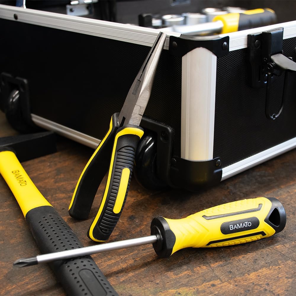 ⚡ Elektro & Technik – BAMATO WORK-193 Werkzeugkasten gefüllt 193-teiliges Werkzeugset | Werkzeugkasten mobil | Werkzeugkoffer komplett mit Werkzeugen für Werkstatt und Haushalt | Teleskopstiel | Koffer mit Rollen – Bild 7