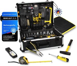⚡ Elektro & Technik – BAMATO WORK-193 Werkzeugkasten gefüllt 193-teiliges Werkzeugset | Werkzeugkasten mobil | Werkzeugkoffer komplett mit Werkzeugen für Werkstatt und Haushalt | Teleskopstiel | Koffer mit Rollen