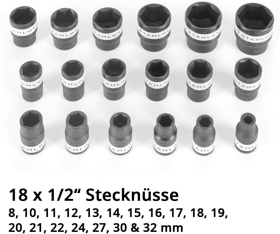 🚗 KFZ & Werkstatt – STAHLWERK Socket Spanner Set 24-Piece Ratchet Box | Socket Set | Socket Set | Ratchet Box | Socket Spanner Box with 1/2 Inch Reversible Ratchet, Sockets and Accessories – Bild 4