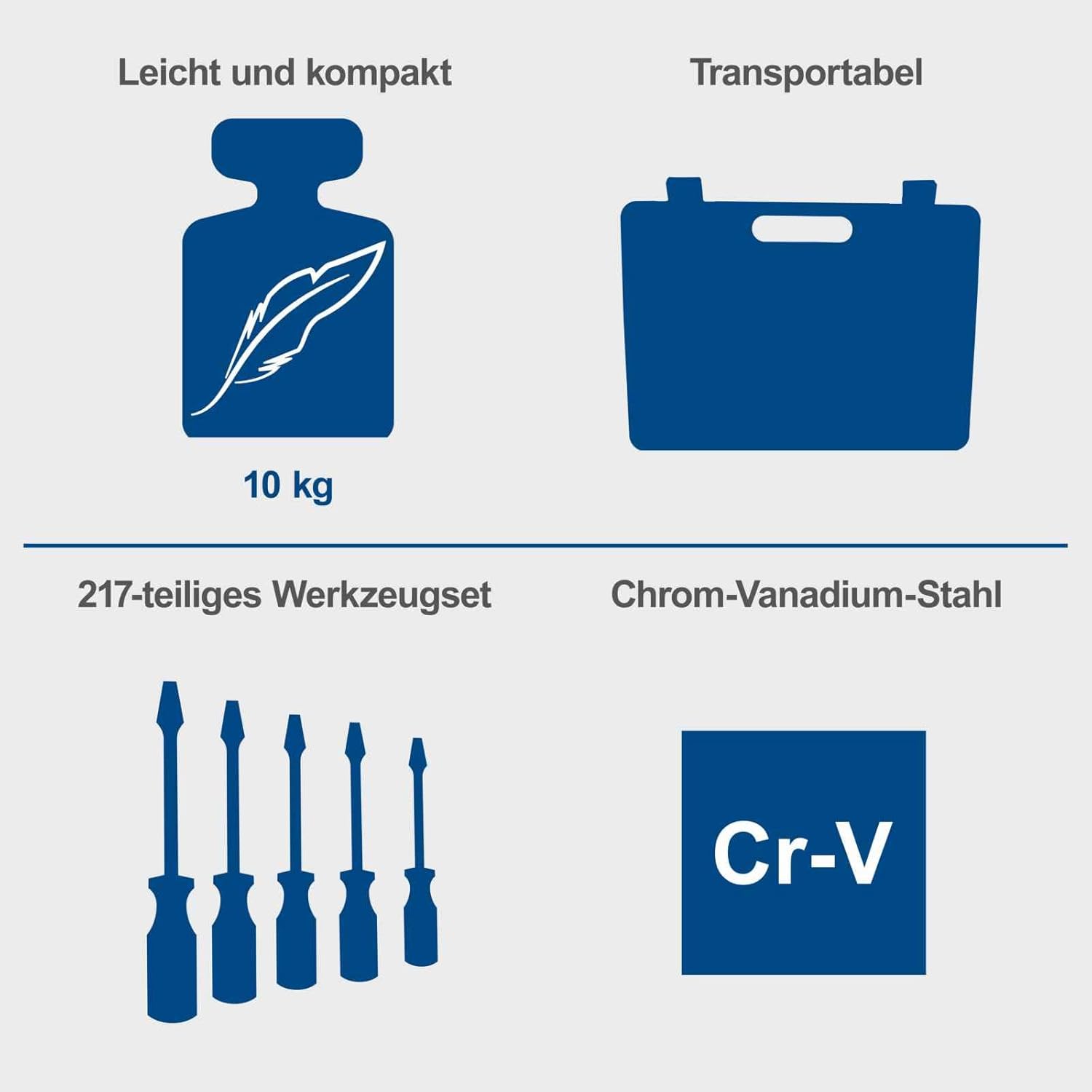 🚗 KFZ & Werkstatt – Scheppach TB217 Filled Tool Box | 217-Piece Tool Set | Tool Box with Socket Wrench, Bits, Ratchets, Open-End Spanner and Common Socket Set Ideal for Workshop – Bild 2