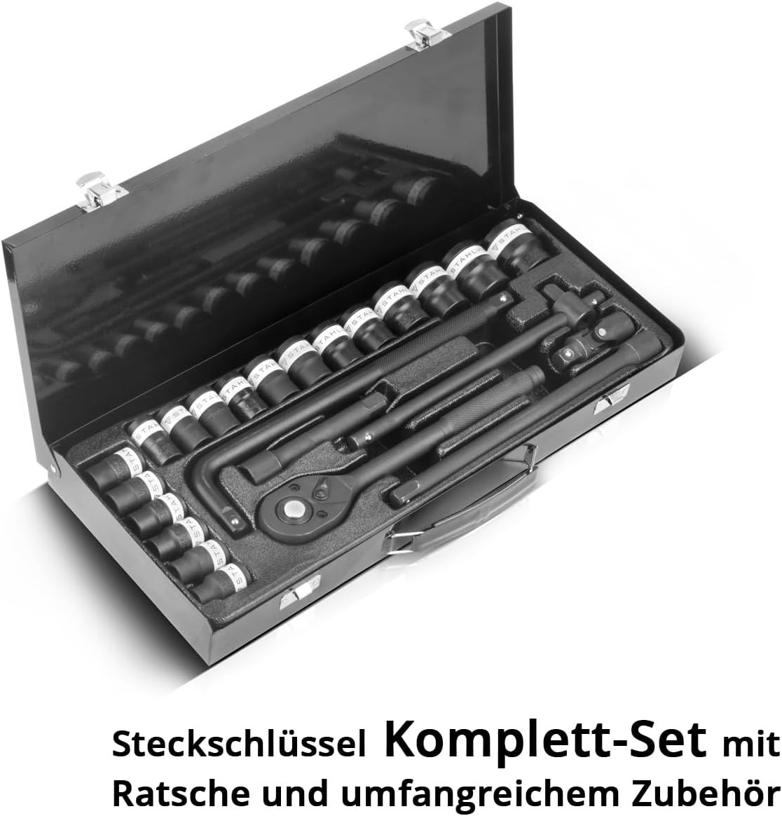 🚗 KFZ & Werkstatt – STAHLWERK Socket Spanner Set 24-Piece Ratchet Box | Socket Set | Socket Set | Ratchet Box | Socket Spanner Box with 1/2 Inch Reversible Ratchet, Sockets and Accessories – Bild 3