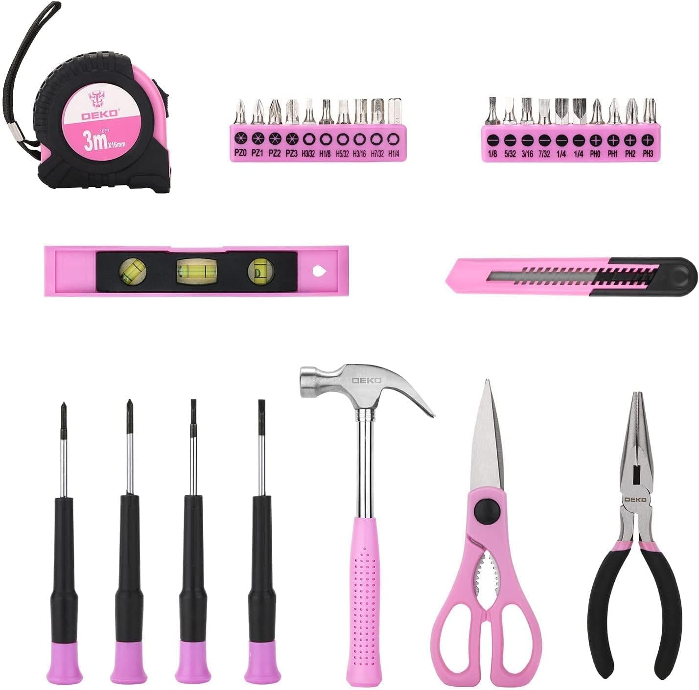 ⚒️ Bau & Montage – DEKO Werkzeugkasten rosa 98-teilig mit wiederaufladbarem 3,6-V-Akkuschrauber. Komplettset aus Haus-, Büro- und Werkstattwartung, Hardware- und Heimwerker-Werkzeugset – Bild 4
