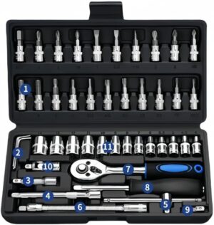 🚗 KFZ & Werkstatt – Socket Spanner Sets 46-Piece Tool Box 1/4 Inch Hex Set with Ratchet and Adapter Tool Bit Set, Socket Spanner and Bit Set Ratchet Box for Car