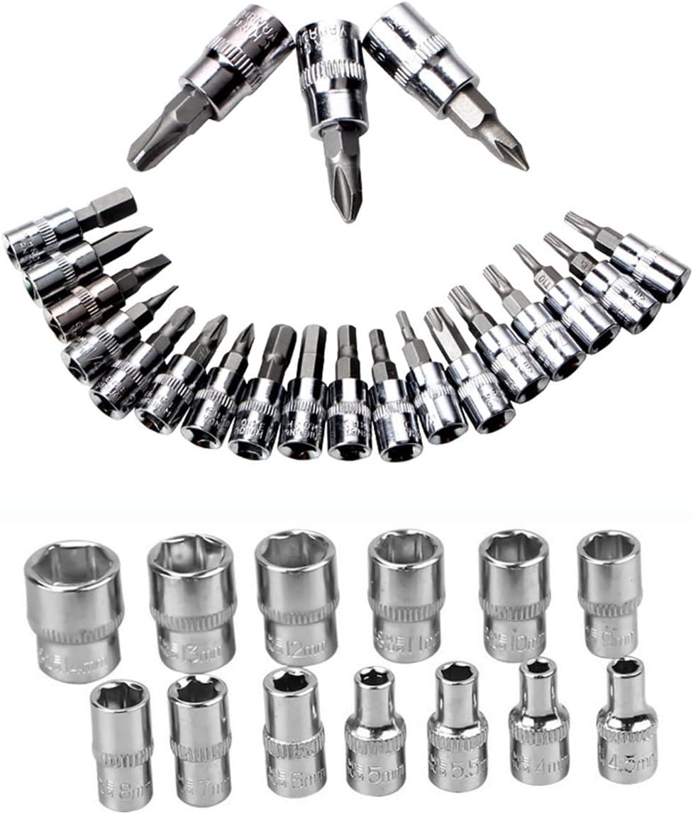 🚗 KFZ & Werkstatt – 46-Piece 1/4 Inch Drive Ratchet Socket Wrench Set, Ratchet Box Ratchet Box Small Includes Metric Bit Sockets and Extension Bars for Working on Bikes and Cars – Bild 3