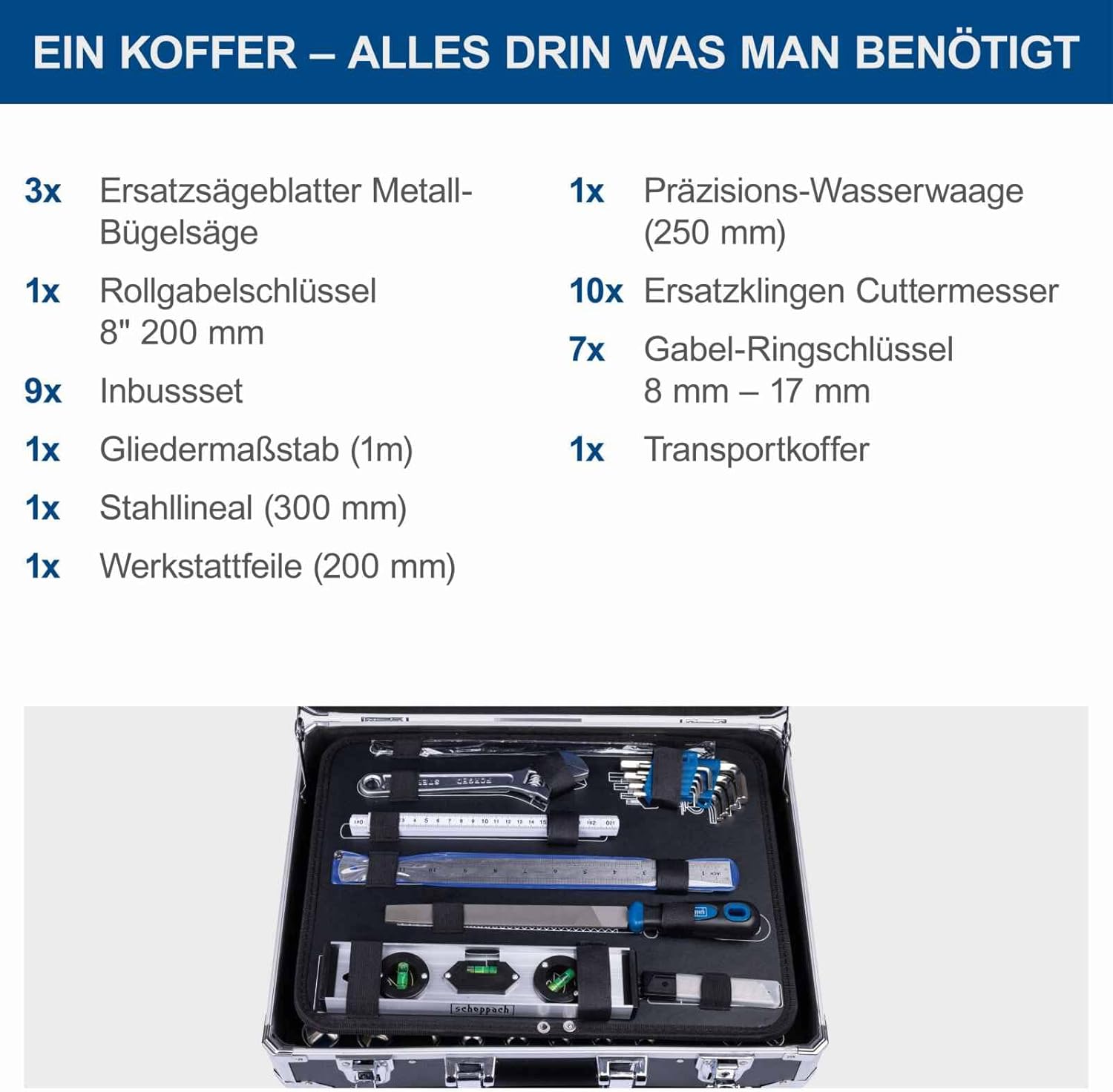 🔥 Angebote & Aktionen – Scheppach TB200 Aluminium Tool Box Filled 141-Piece Tool Set | Workshop Case Equipped with Wrench, Hammer, Pliers, Screwdriver, Tool Box for Workshop and Household – Bild 5