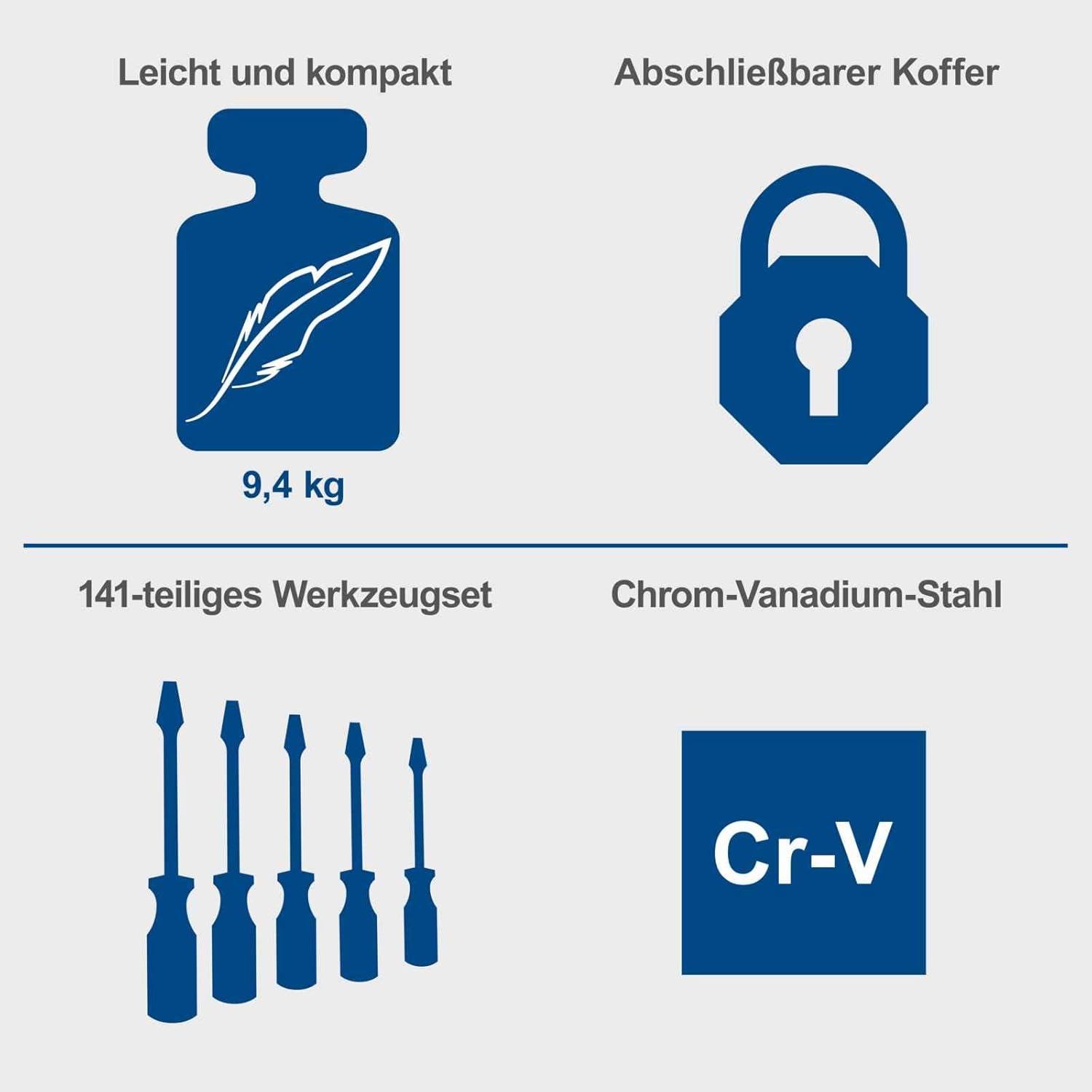 🔥 Angebote & Aktionen – Scheppach TB200 Aluminium Tool Box Filled 141-Piece Tool Set | Workshop Case Equipped with Wrench, Hammer, Pliers, Screwdriver, Tool Box for Workshop and Household – Bild 4