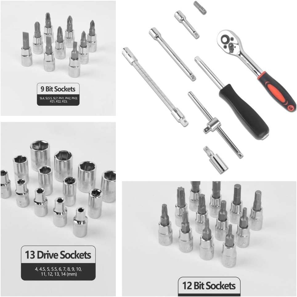 🚗 KFZ & Werkstatt – Socket Spanner Sets 46-Piece Tool Box 1/4 Inch Hex Set with Ratchet and Adapter Tool Bit Set, Socket Spanner and Bit Set Ratchet Box for Car – Bild 4