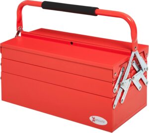⚒️ Bau & Montage – DURHAND Werkzeugkasten, Montage-Werkzeugkasten, leer, platzsparend, mit 5 Fächern, aufklappbar, aus stabilem Stahl (SPCC), rot, 45 x 20 x 34,5 cm