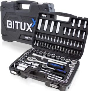 🚗 KFZ & Werkstatt – Bituxx 94-piece socket wrench set, ratchet case, nut case, tool box, sockets, universal joint, spark plug sockets, ratchet bits, hexagon wrench, T-handle Torx