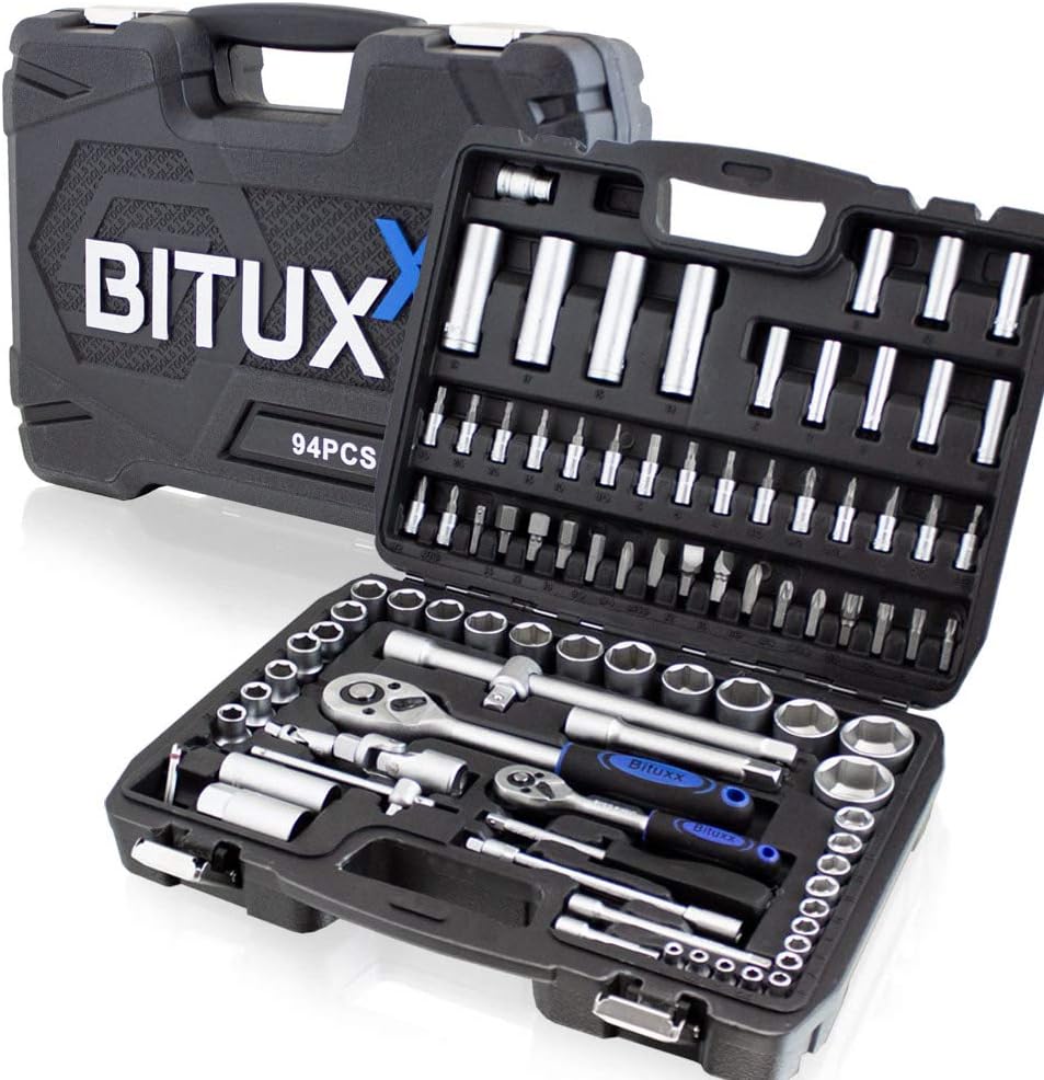 🚗 KFZ & Werkstatt – Bituxx 94-piece socket wrench set, ratchet case, nut case, tool box, sockets, universal joint, spark plug sockets, ratchet bits, hexagon wrench, T-handle Torx