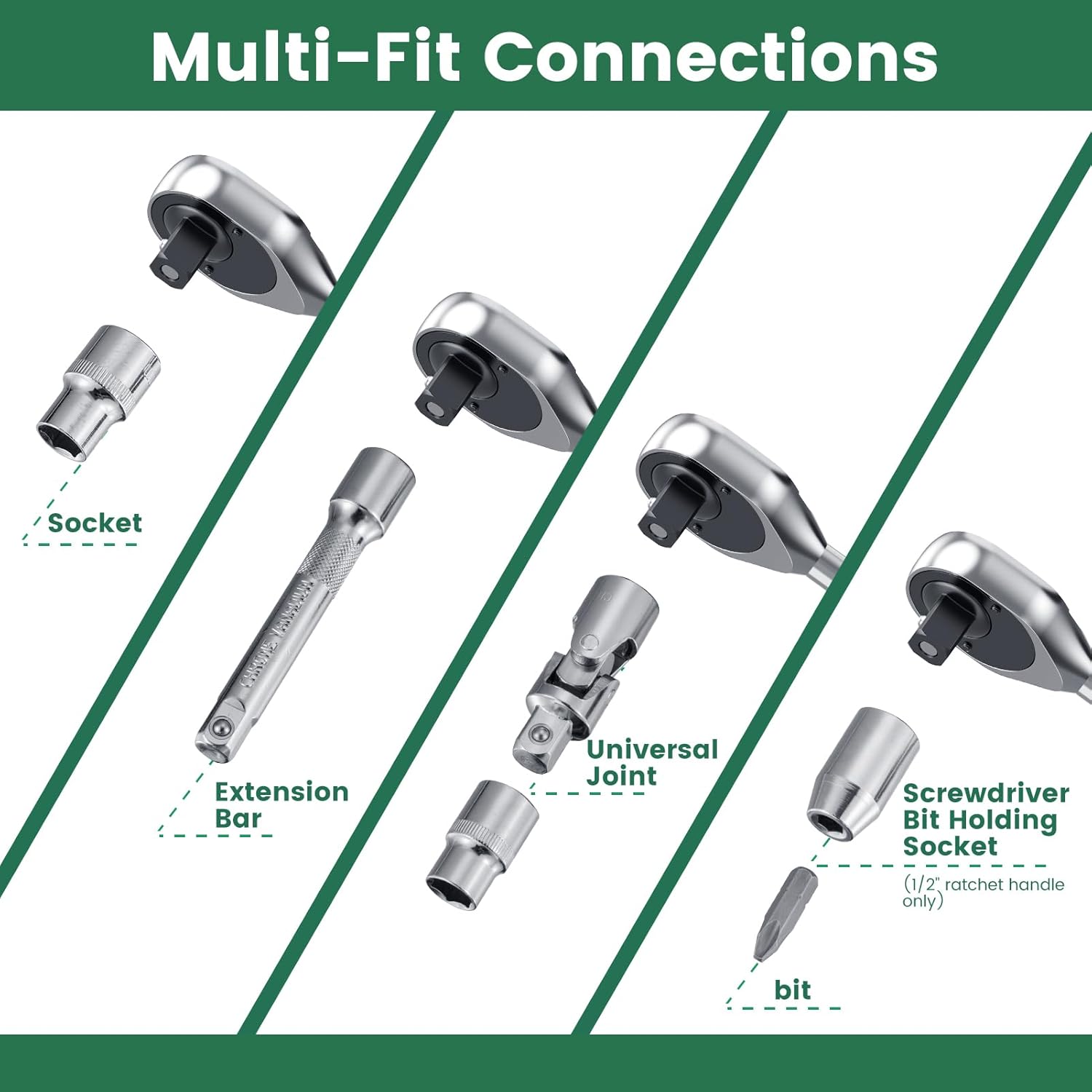 🚗 KFZ & Werkstatt – Ginour 202-piece socket spanner set, ratchet box with 1/4 inch, 3/8 inch, 1/2 inch reversible ratchet, socket wrench, bits, hex wrenches, extensions and adapters – Bild 3