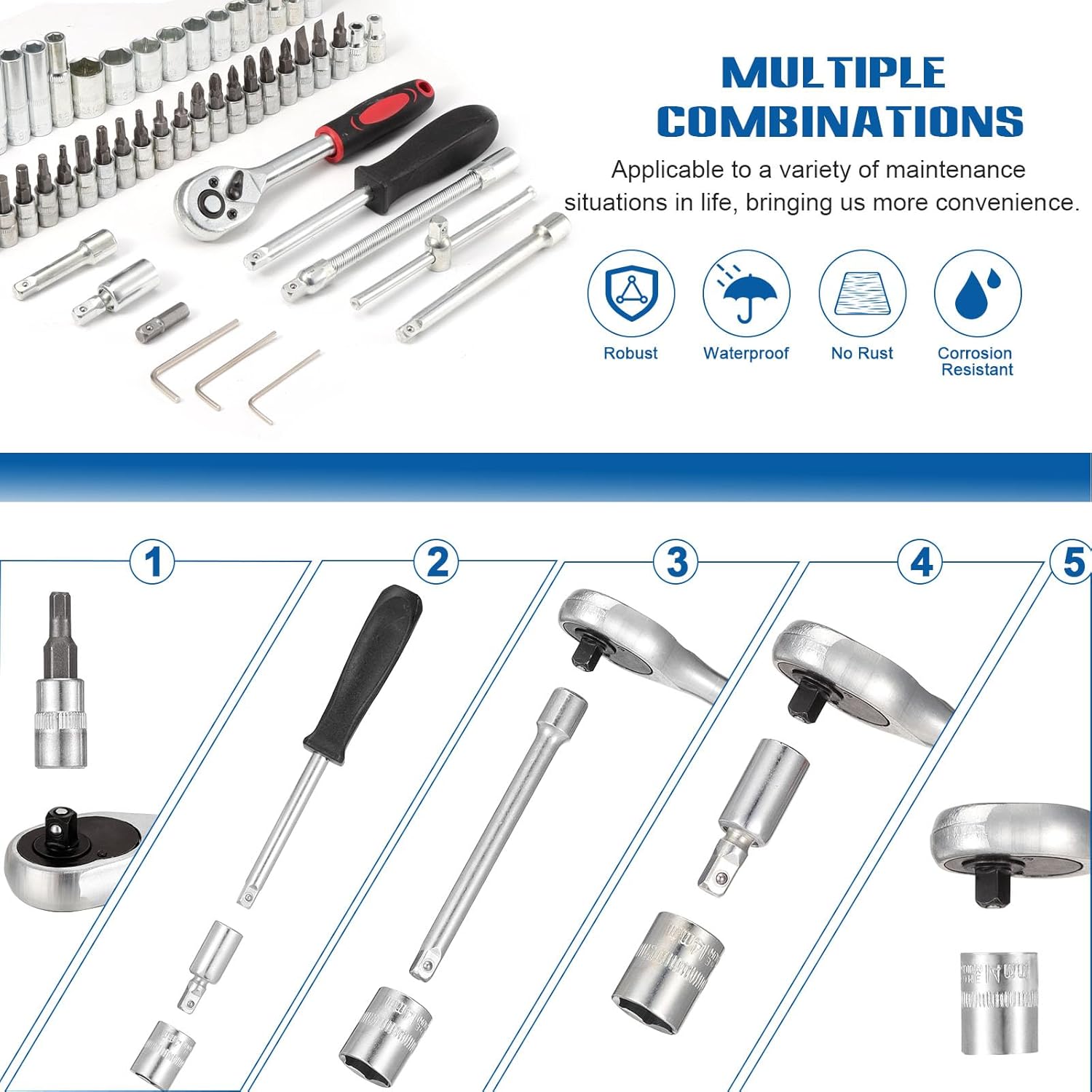 🚗 KFZ & Werkstatt – 53-Piece Socket Spanner Set Ratchet Box Ratchet Box Small 1/4 Inch Ratchet and Socket Spanner Set for Torx, Cross, Slotted and Allen Screws CR-V Tool Set – Bild 6