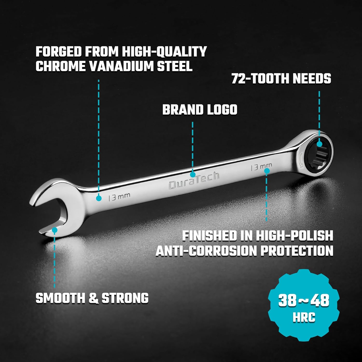 🚗 KFZ & Werkstatt – DURATECH 12-Piece Combination Ratchet Spanner Set with Fixed Head, Combination Spanner Set, Metric, 8-19 mm, Cr-V Steel, Organised in Storage Case – Bild 2