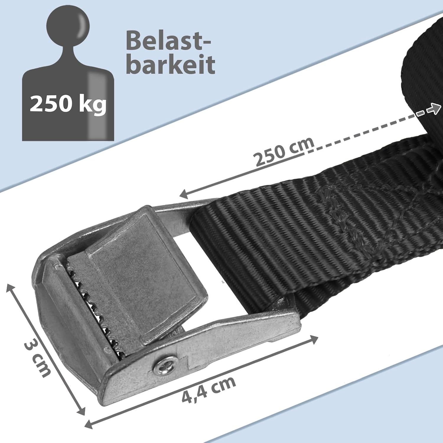 🚗 KFZ & Werkstatt – Lashing Strap Lashing Strap – Black – Various Lengths and Quantities Maximum Load 250 kg DIN EN 12195-2 – Bild 4