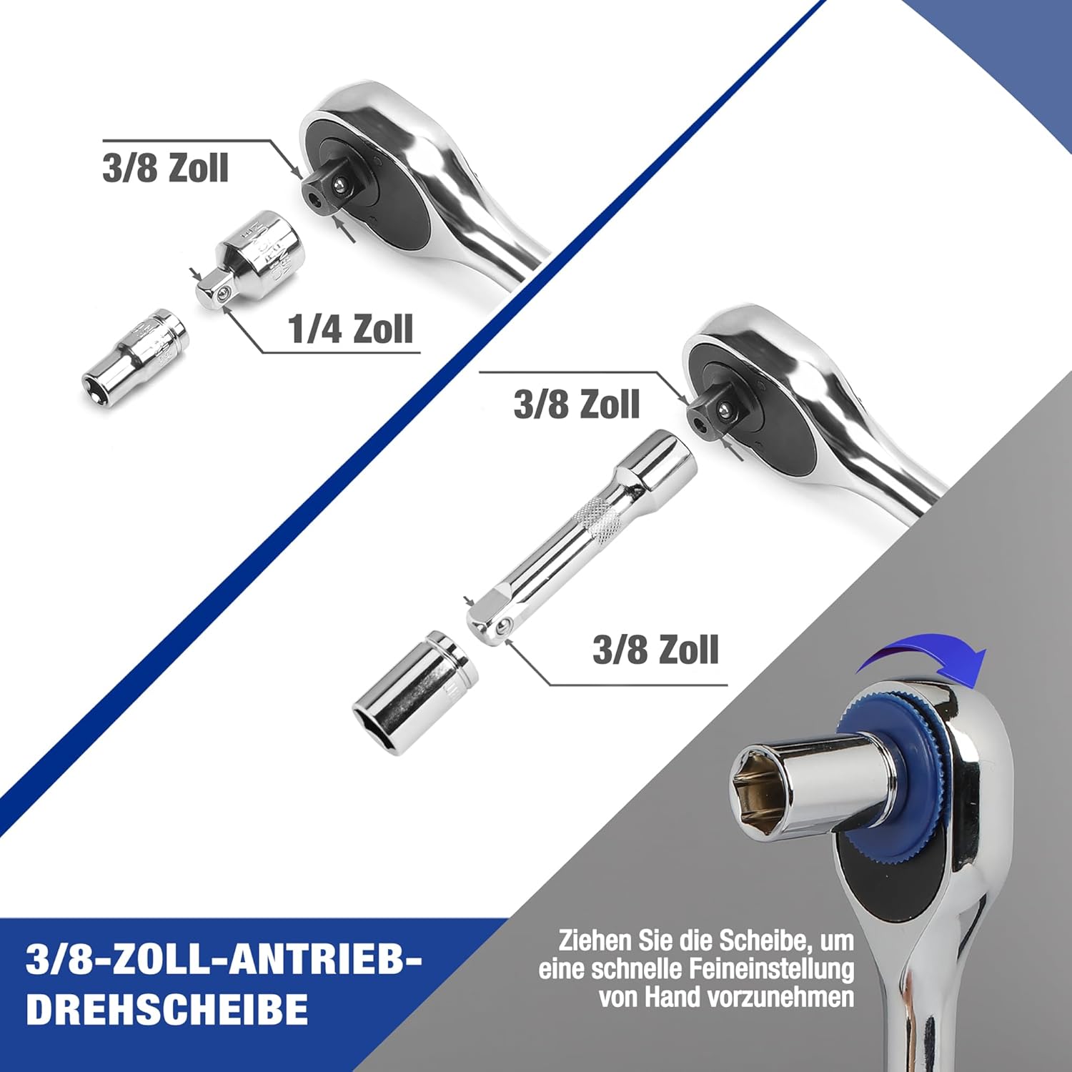 🚗 KFZ & Werkstatt – WORKPRO Socket Spanner Set 39 Pieces Reversible Ratchet 3/8 Inch Ratchet with Quick Release Function Cr-V Socket Spanner with Screwdriver Tool Box for Car – Bild 3