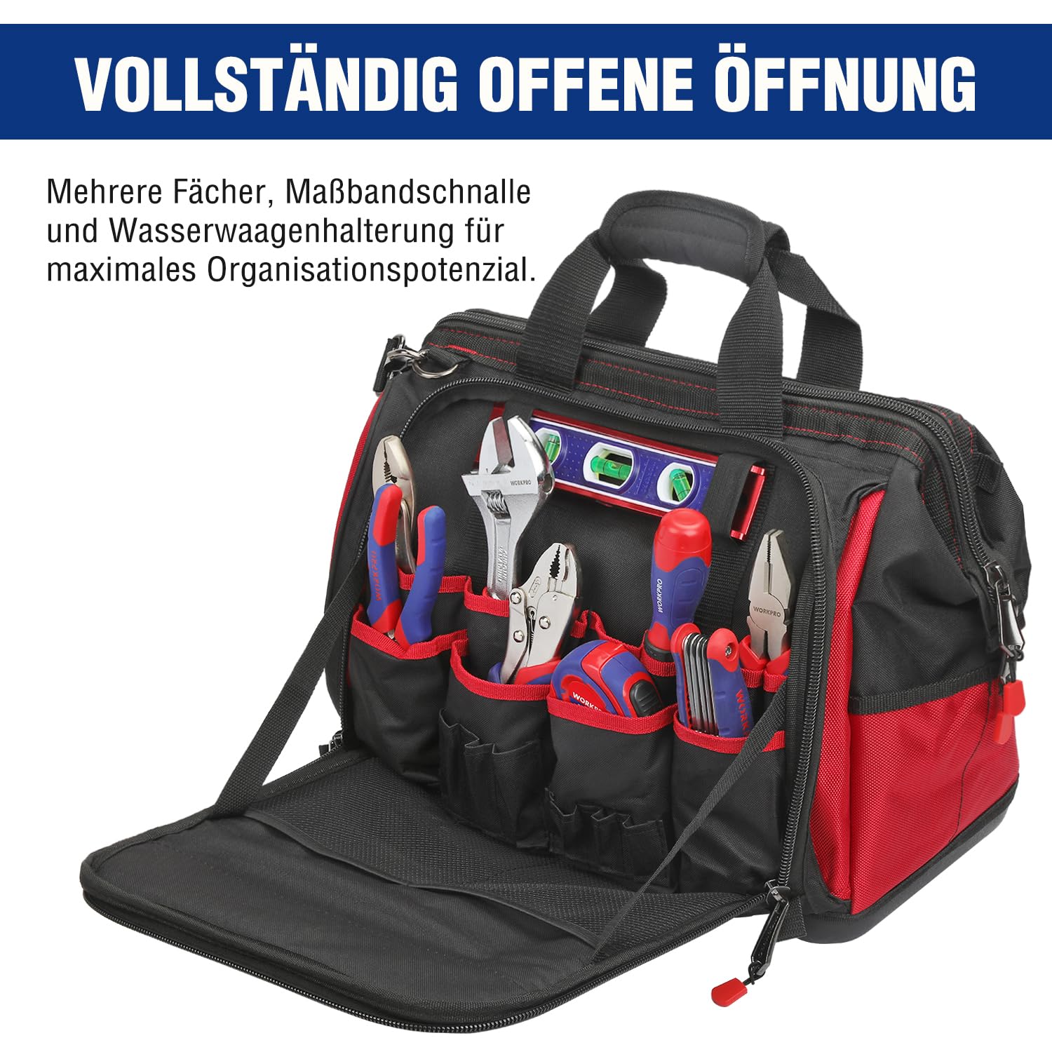 ⚡ Elektro & Technik – WORKPRO Elektriker-Werkzeugtasche, robustes 1680D-Polyester, mit breiter Reißverschlussöffnung, Tragegriff und verstellbarem Schultergurt, 42 x 25 x 34 cm – Bild 5