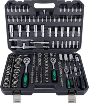 🚗 KFZ & Werkstatt – Ginour 202-piece socket spanner set, ratchet box with 1/4 inch, 3/8 inch, 1/2 inch reversible ratchet, socket wrench, bits, hex wrenches, extensions and adapters