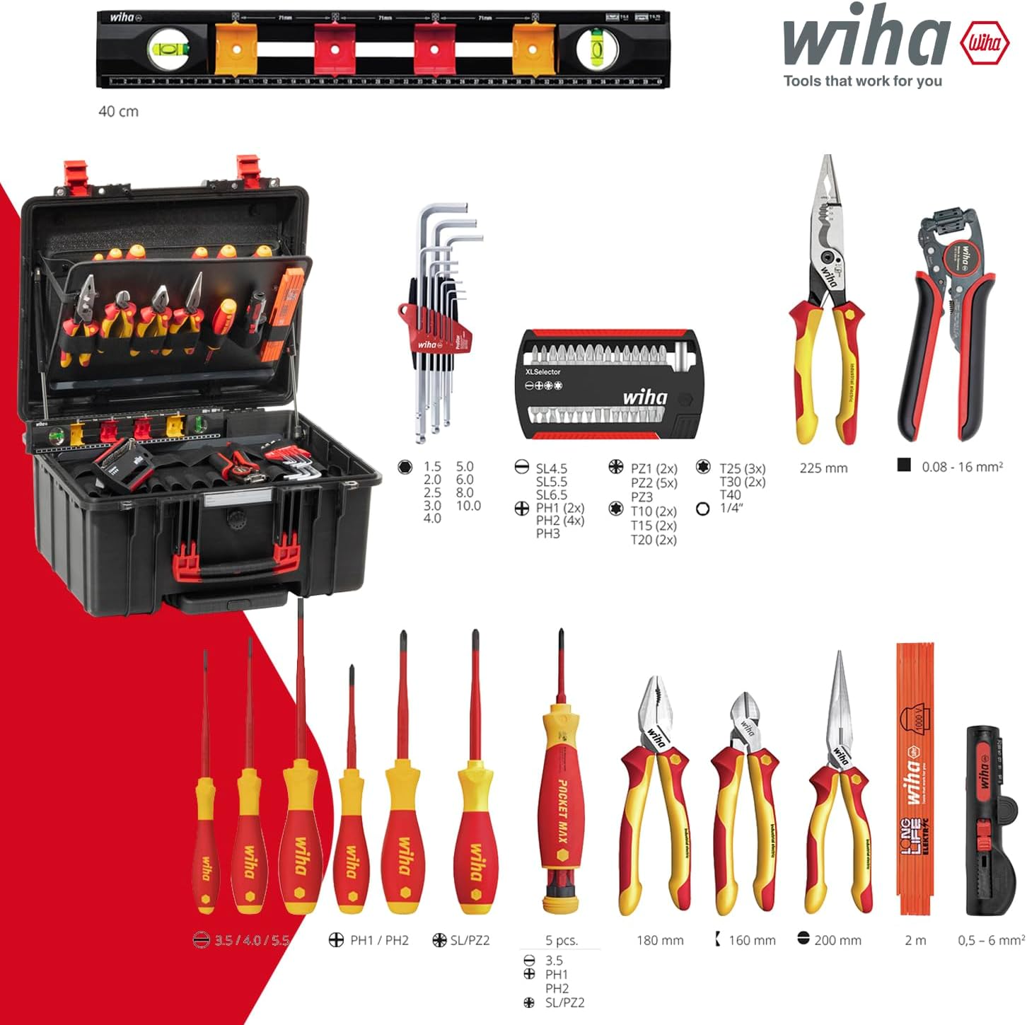 ⚡ Elektro & Technik – Wiha XL 2 Trolley Elektro-Werkzeugkoffer 60-teilig I Werkzeugwagen für Elektriker I Werkzeugkasten gefüllt mit Rollen I Werkzeugkasten mit Elektrikerwerkzeug I mit Teleskopgriff – Bild 2