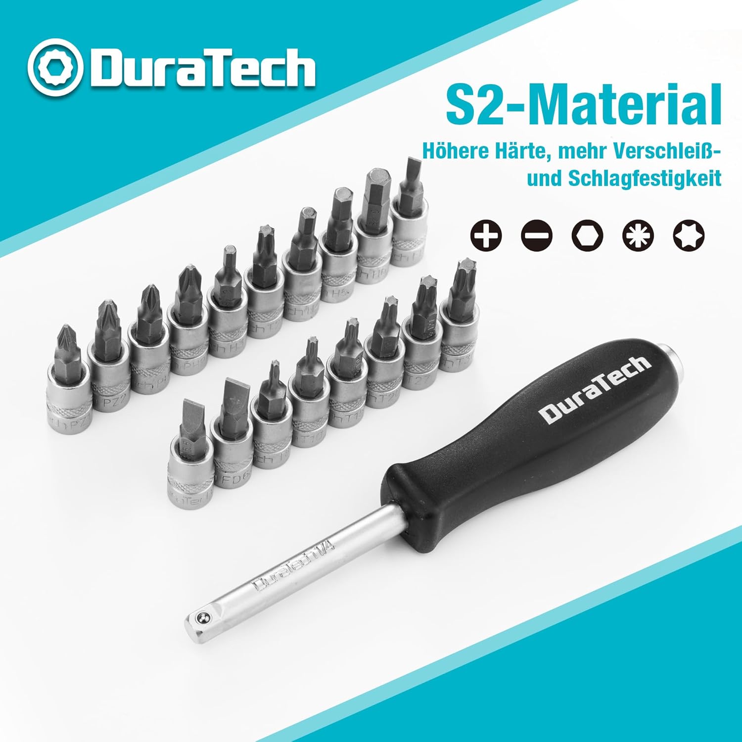 🚗 KFZ & Werkstatt – DURATECH Socket Spanner Set 108 Pieces Ratchet Box Socket Spanner Set with 1/2 Inch and 1/4 Inch Reversible Ratchet, Extensions, Bits, Sockets, Chrome Vanadium Steel, Includes Case – Bild 4