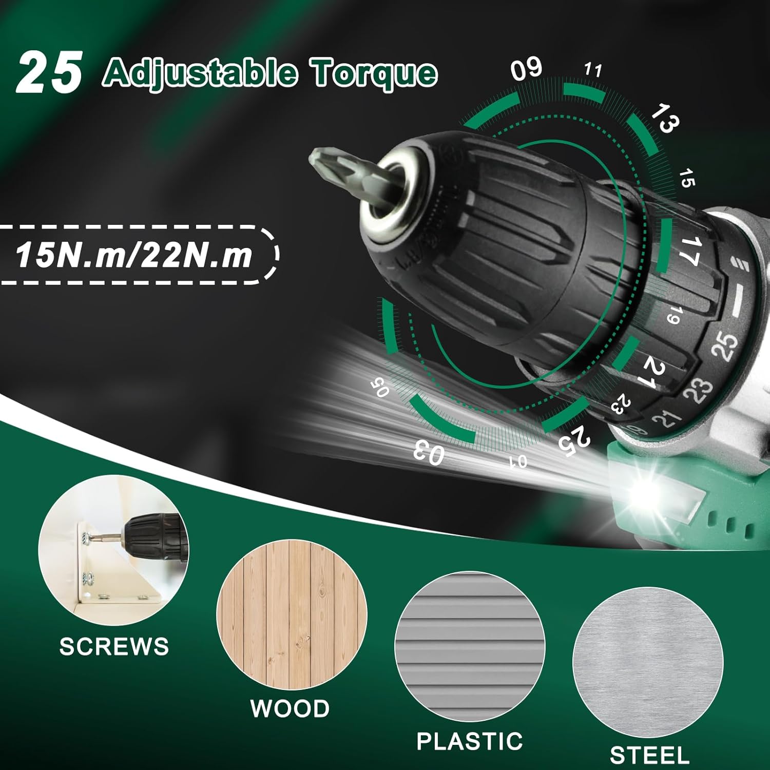 🔥 Angebote & Aktionen – TLGREEN Tool Box Cordless Screwdriver Set Filled 138 Pieces with 12 V Battery Drill Tool Set for Repairs and Maintenance, Tool Box Power Tool Household DIY (Green) – Bild 4