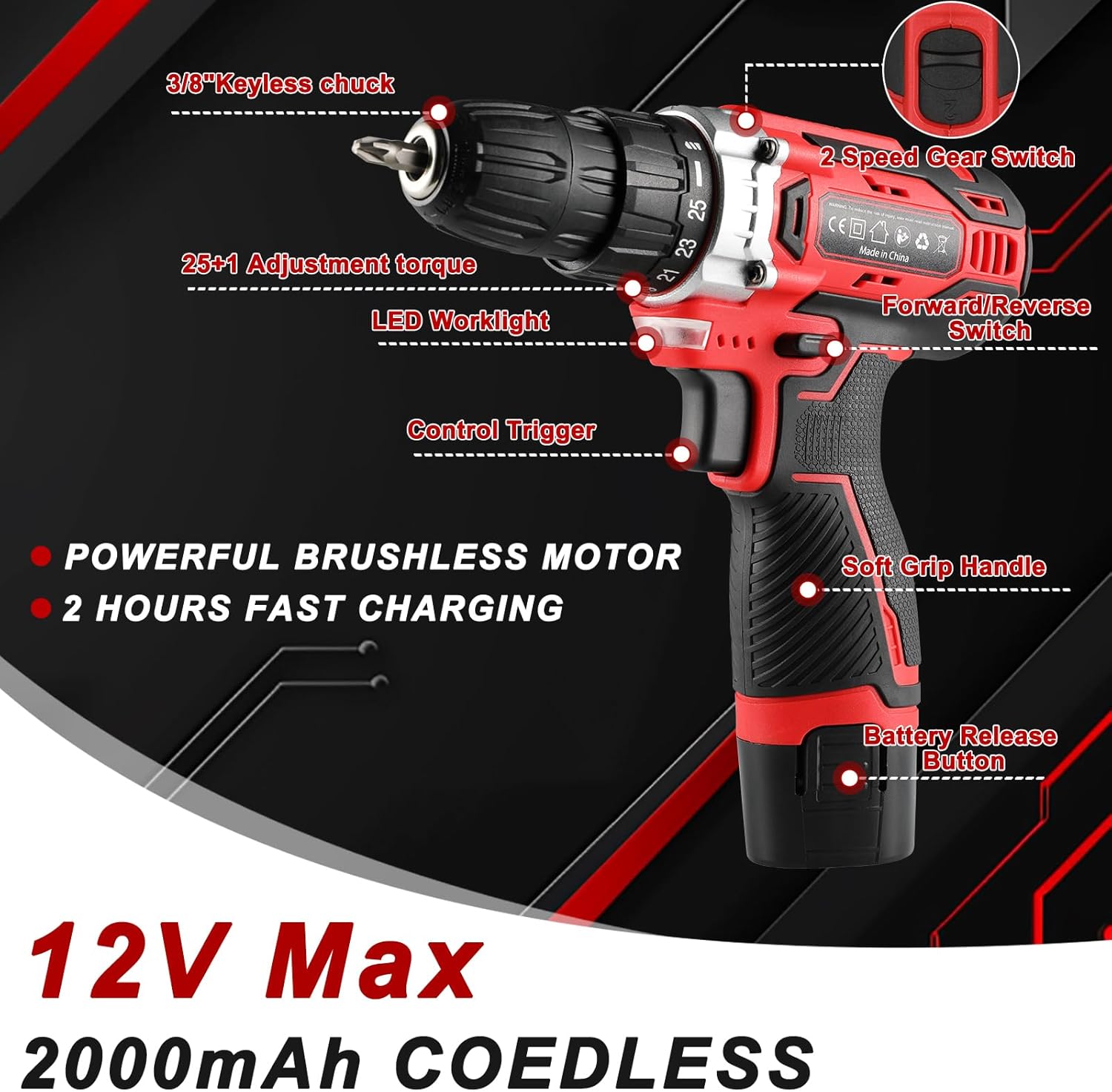 🔥 Angebote & Aktionen – TLGREEN Tool Box Cordless Screwdriver Set Filled 138 Pieces with 12 V Battery Drill Tool Set for Repairs and Maintenance, Tool Box Power Tool Household, DIY Repairs and Maintenance – Bild 3