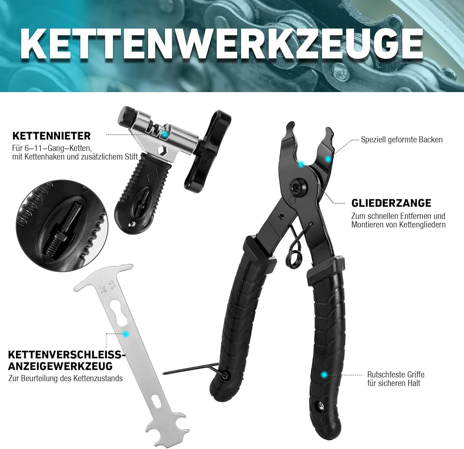 ⚒️ Bau & Montage – DURATECH Fahrrad-Reparaturset 41-teilig mit Werkzeugkasten, tragbares Fahrrad-Werkzeugset für Reparaturen an Fahrradreifen, Kettenpedalen – Bild 3
