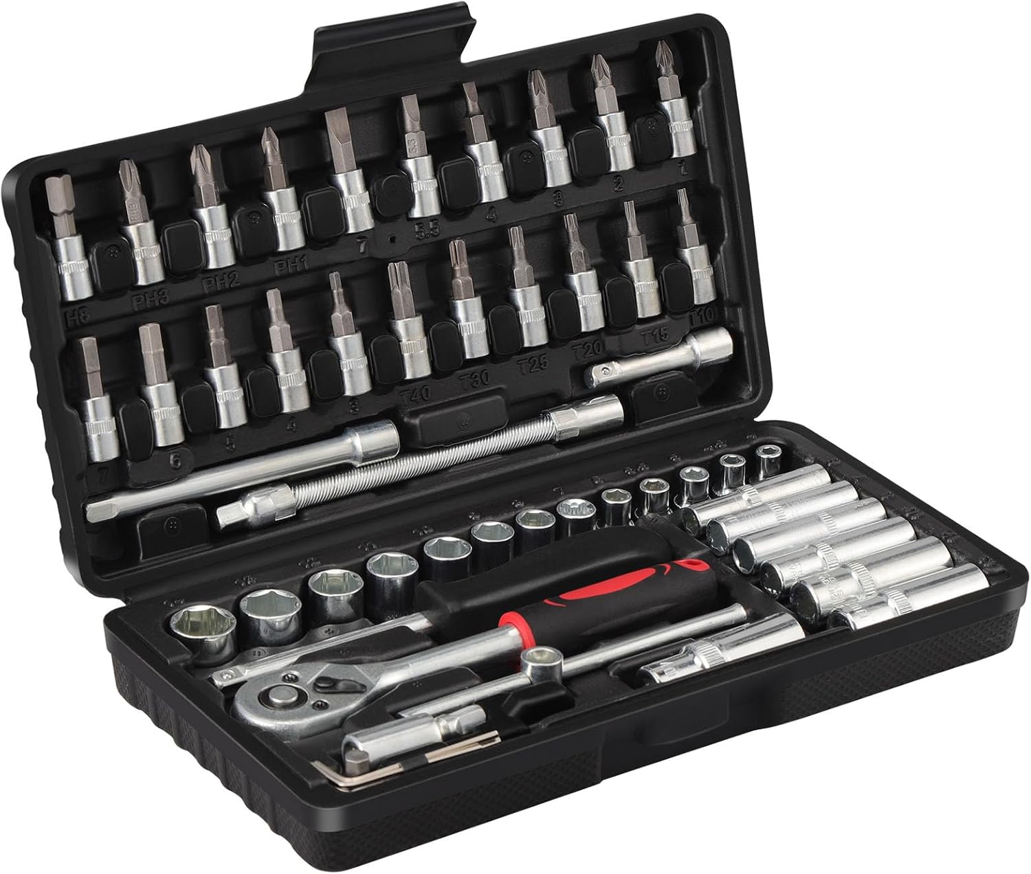 🚗 KFZ & Werkstatt – 53-Piece Socket Spanner Set Ratchet Box Ratchet Box Small 1/4 Inch Ratchet and Socket Spanner Set for Torx, Cross, Slotted and Allen Screws CR-V Tool Set
