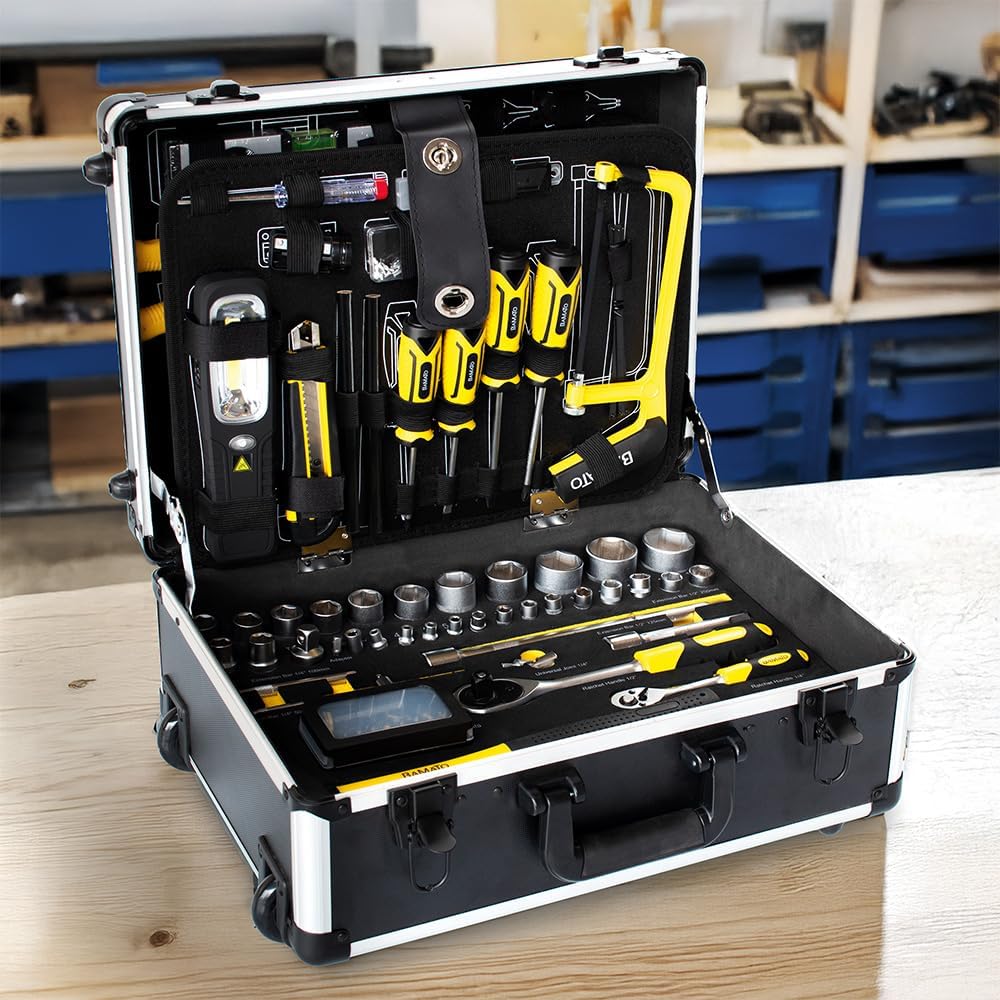 ⚡ Elektro & Technik – BAMATO WORK-193 Werkzeugkasten gefüllt 193-teiliges Werkzeugset | Werkzeugkasten mobil | Werkzeugkoffer komplett mit Werkzeugen für Werkstatt und Haushalt | Teleskopstiel | Koffer mit Rollen – Bild 5