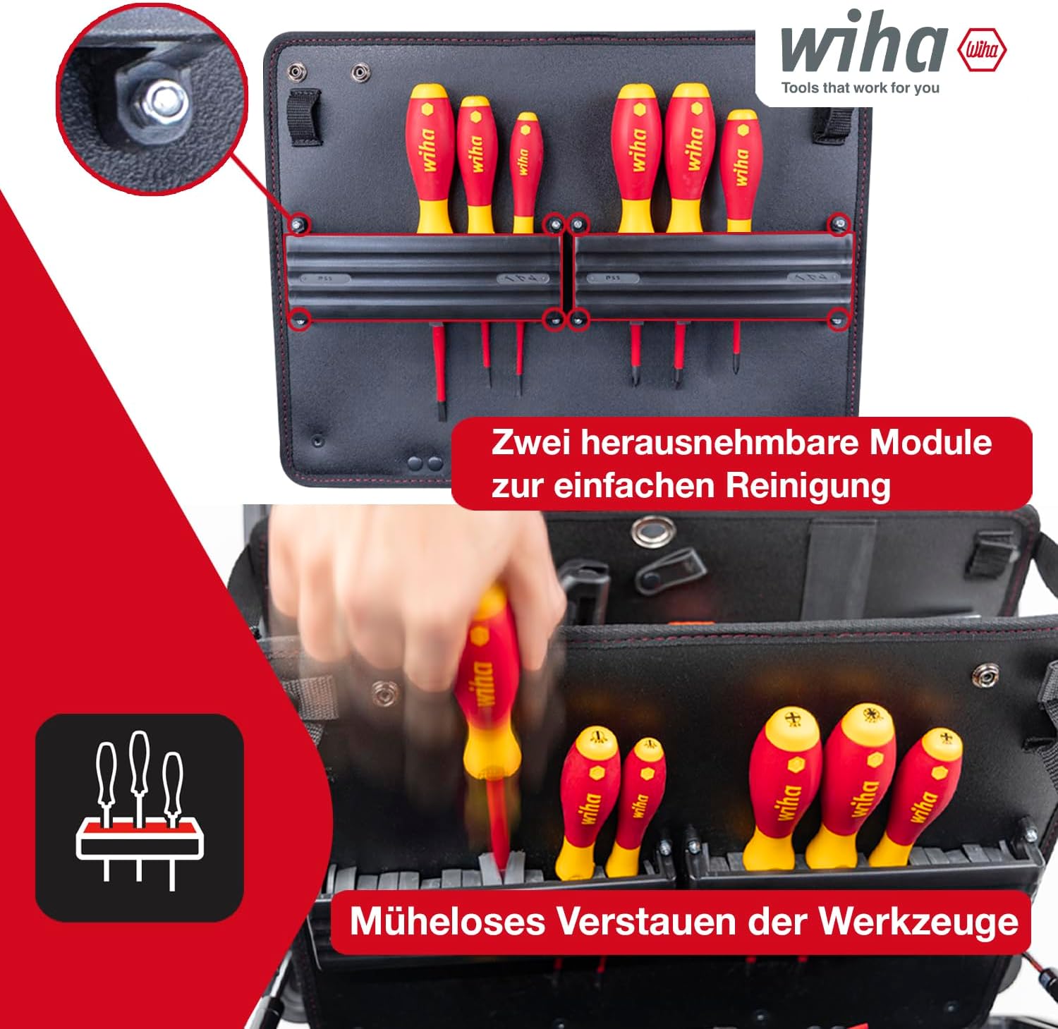 ⚡ Elektro & Technik – Wiha XL 2 Trolley Elektro-Werkzeugkoffer 60-teilig I Werkzeugwagen für Elektriker I Werkzeugkasten gefüllt mit Rollen I Werkzeugkasten mit Elektrikerwerkzeug I mit Teleskopgriff – Bild 4