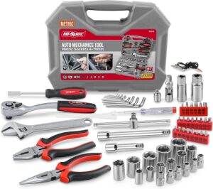 🚗 KFZ & Werkstatt – Hi-Spec Car Motorcycle Bike Scooter Tool Box - Filled with Ratchets 72 Teeth Socket Set Pliers and Screwdrivers - Car Repair Tool