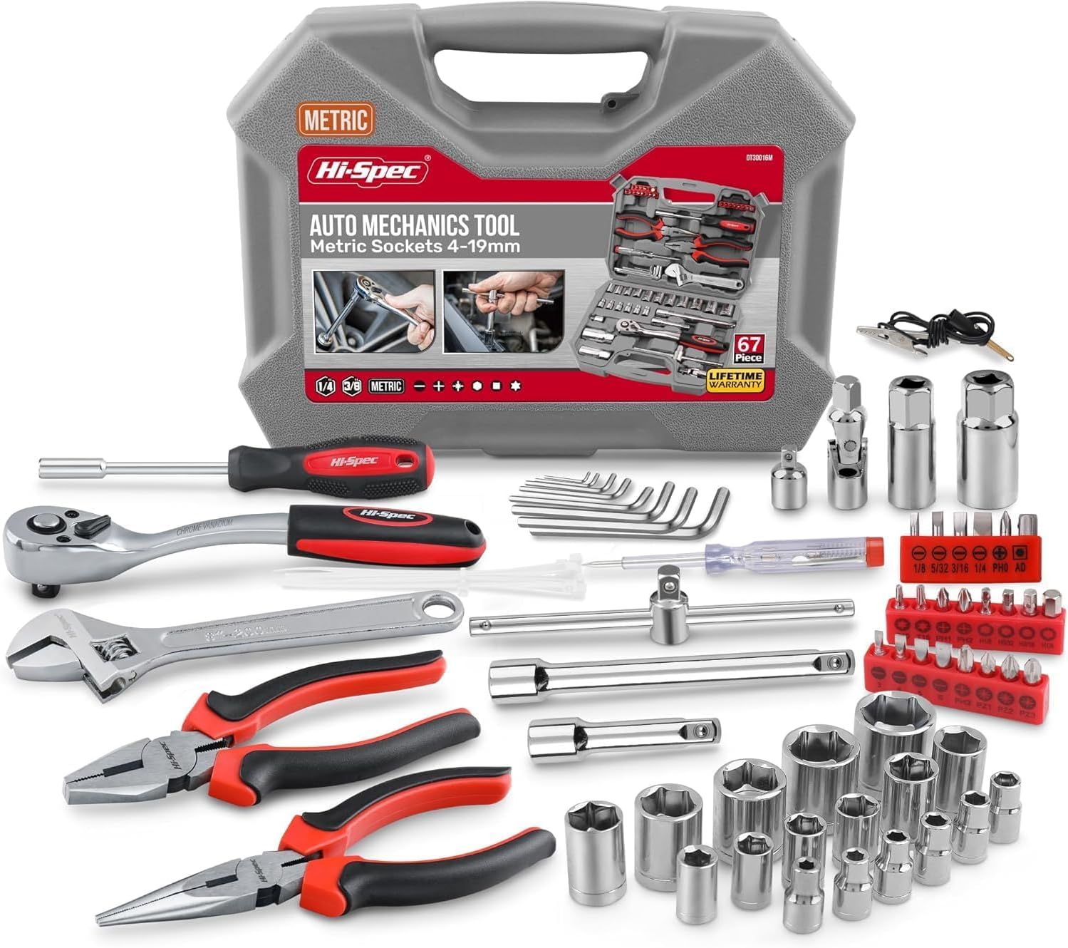 🚗 KFZ & Werkstatt – Hi-Spec Car Motorcycle Bike Scooter Tool Box - Filled with Ratchets 72 Teeth Socket Set Pliers and Screwdrivers - Car Repair Tool