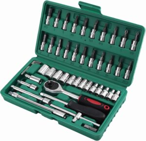 🚗 KFZ & Werkstatt – 46-Piece Socket Spanner Set Ratchet Box 1/4 Inch Drive Metic Socket Spanner and Bit Set Ratchet Set with Quick Release Ratchet Wrench, Extension Bars for Car Bicycle Motor
