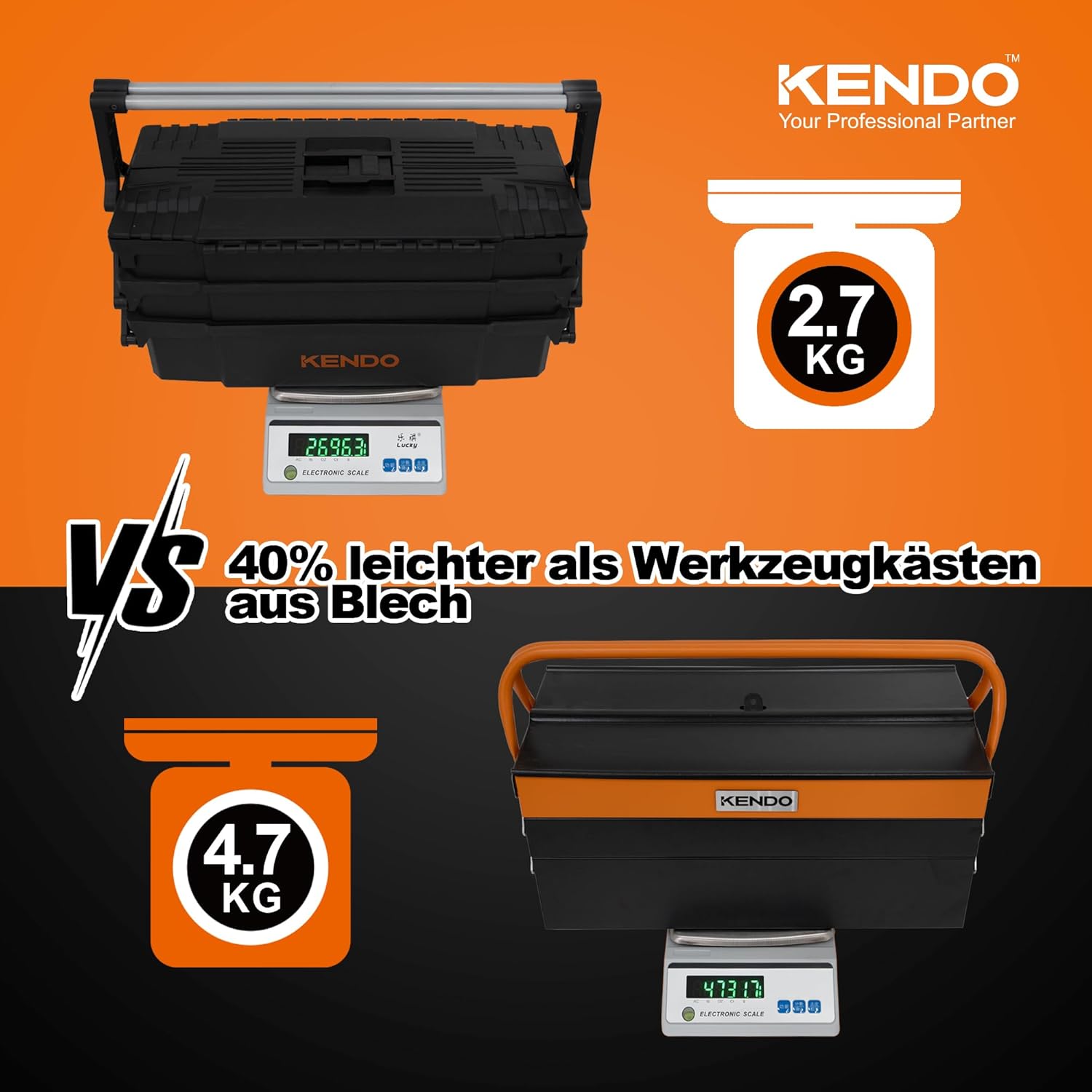⚒️ Bau & Montage – KENDO Empty Plastic Tool Box - Lightweight and Extremely Robust - 46.5 x 23 x 21 cm - 4 Hinged Compartments with Flexible Dividers - Assembly Tool Box - Tool Storage for DIY Enthusiasts – Bild 5