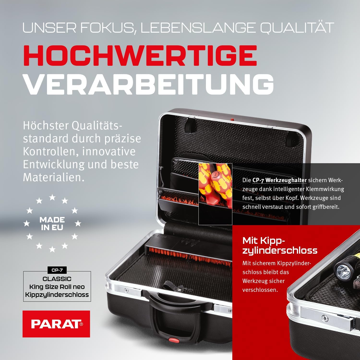 ⚡ Elektro & Technik – PARAT Classic KingSize Roll neo CP-7 | Werkzeugkoffer für 60 Werkzeuge | Inklusive Basic Roll-Up Case 8 | Rollkoffer mit CP-7-Halterungen | Bodenablage und Dokumentenfach | mit Teleskopschublade und Rädern – Bild 3