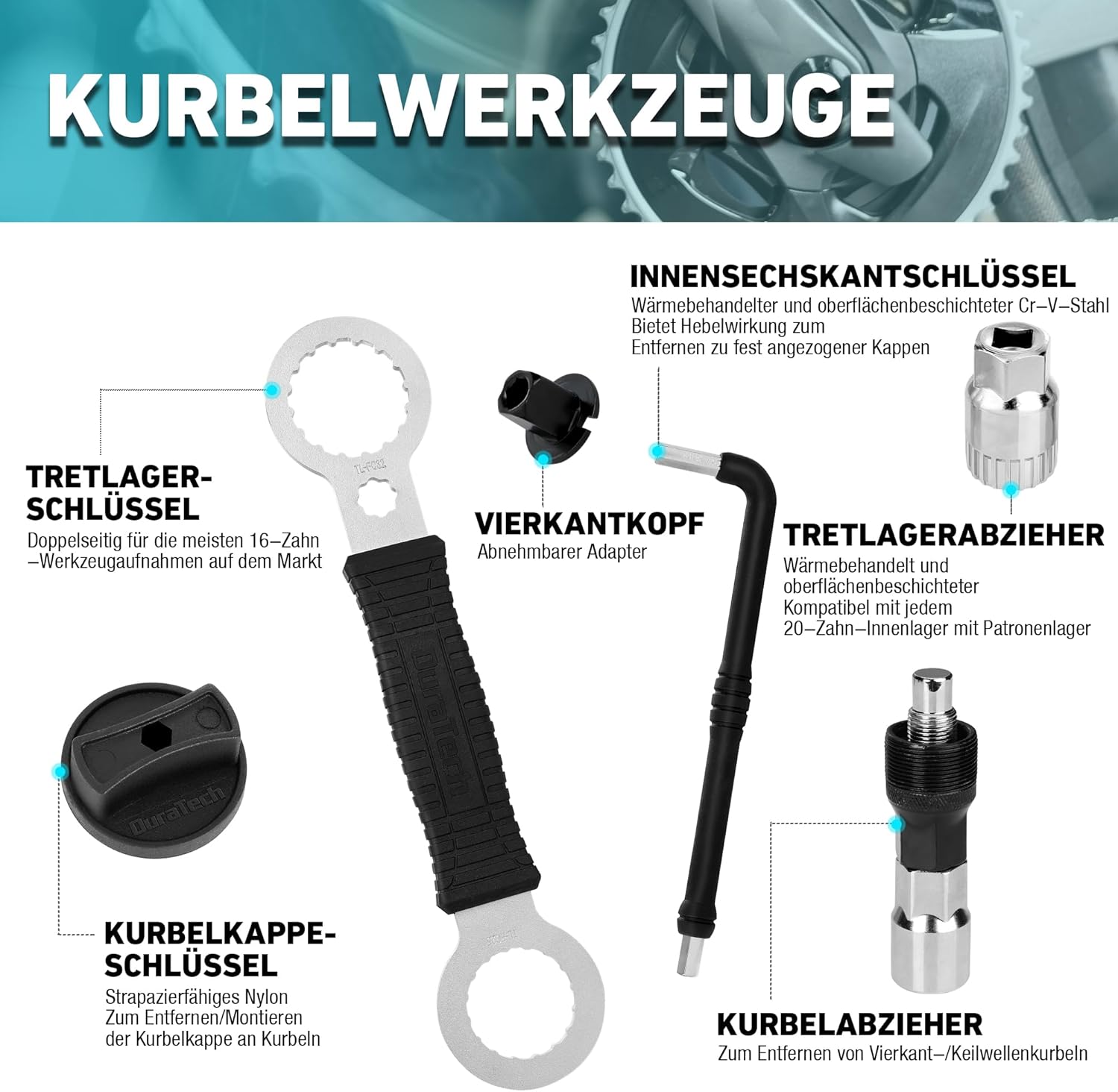 ⚒️ Bau & Montage – DURATECH Fahrrad-Reparaturset 41-teilig mit Werkzeugkasten, tragbares Fahrrad-Werkzeugset für Reparaturen an Fahrradreifen, Kettenpedalen – Bild 5