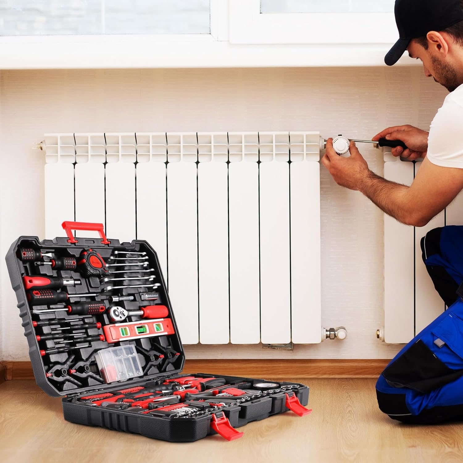 🔥 Angebote & Aktionen – TLGREEN 198-Piece Filled Tool Box Household Tool Set with Ratchet Socket Wrench Set Screwdriver Universal Tool Sets Red – Bild 7