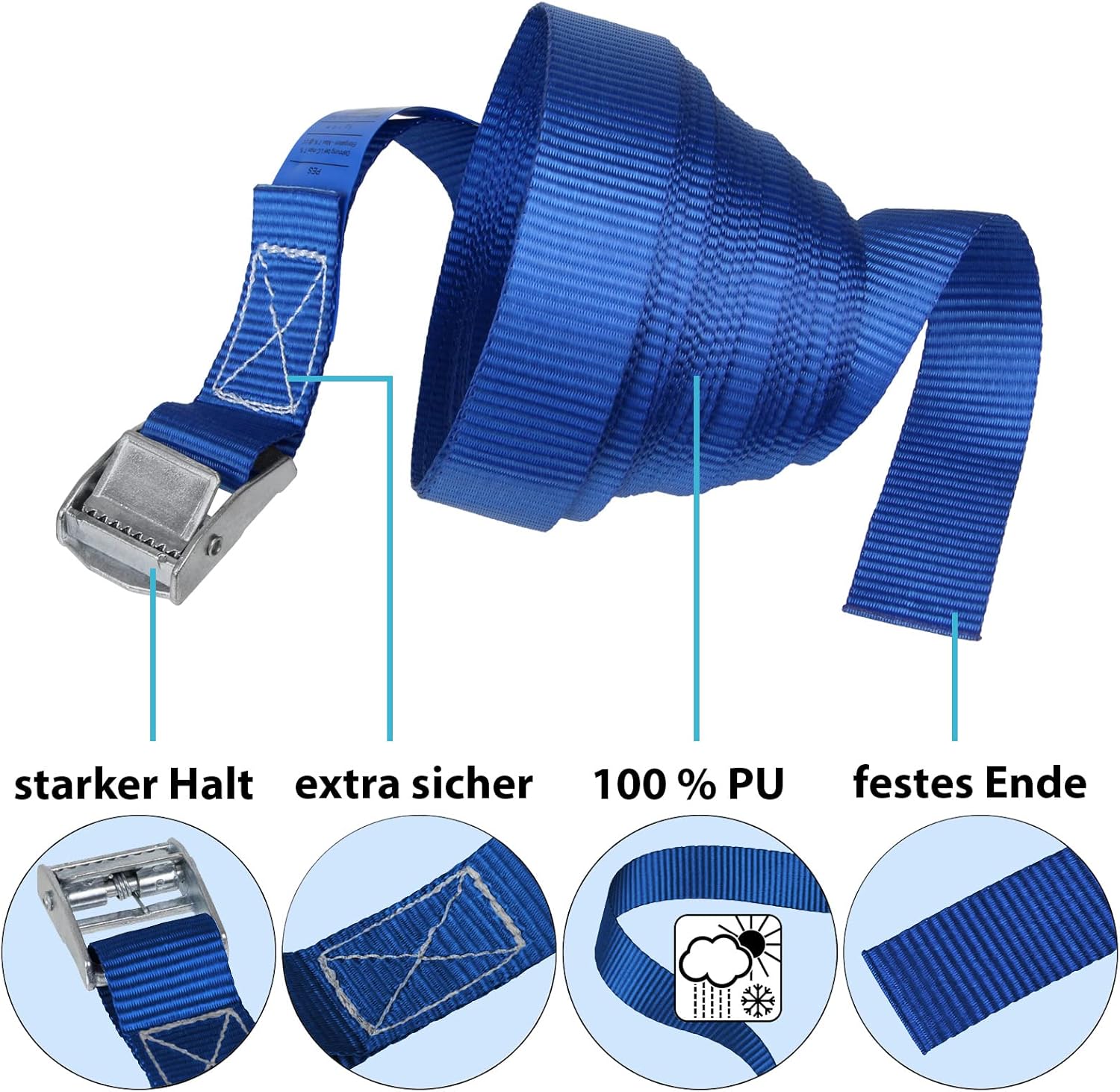 🚗 KFZ & Werkstatt – Lashing Strap Lashing, Strap Fastening, Strap Clamp, Fastening Straps in Various Lengths and Quantities, Maximum Load 250 kg, DIN EN 12195-2 – Bild 3