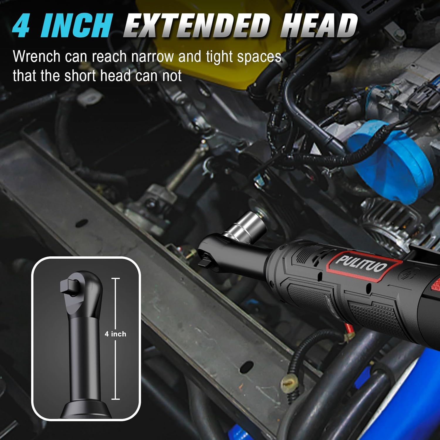 🚗 KFZ & Werkstatt – PULITUO 12 V 3/8 Inch Extended Neck Electric Ratchet Wrench Set, 40 Ft-lbs Extended Battery Ratchet Wrench Kit with 2 x 2.0 Ah Batteries & Quick Charge, 300 RPM Wireless Ratchet with 10 Inserts – Bild 3