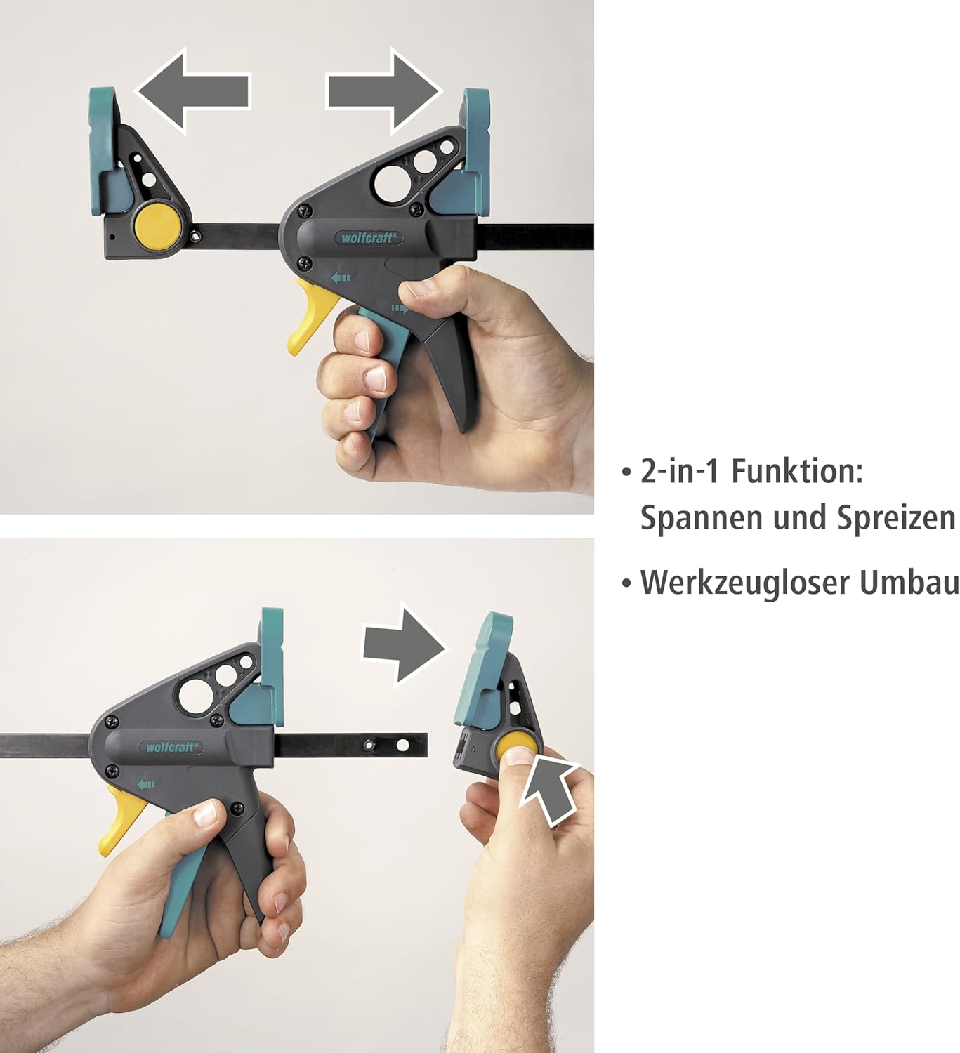🔥 Angebote & Aktionen – wolfcraft XL 8624000 Single-Handed Clamps Set Flexible Spans of up to 1060 mm Clamping Force 120 kg 2 One-Handed Clamps PRO L + Connector – Bild 5
