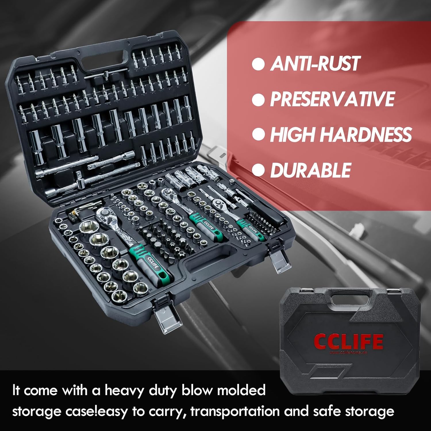 🚗 KFZ & Werkstatt – CCLIFE 187-Piece Socket Spanner Set Cr-V Ratchet Case Tool Case 72 Teeth 1/2 Inch 1/4 Inch 3/8 Inch Hexagonal Socket Spanner Insert Torx Slotted Phillips Pozidrive Bit Socket Spanner Inserts – Bild 5