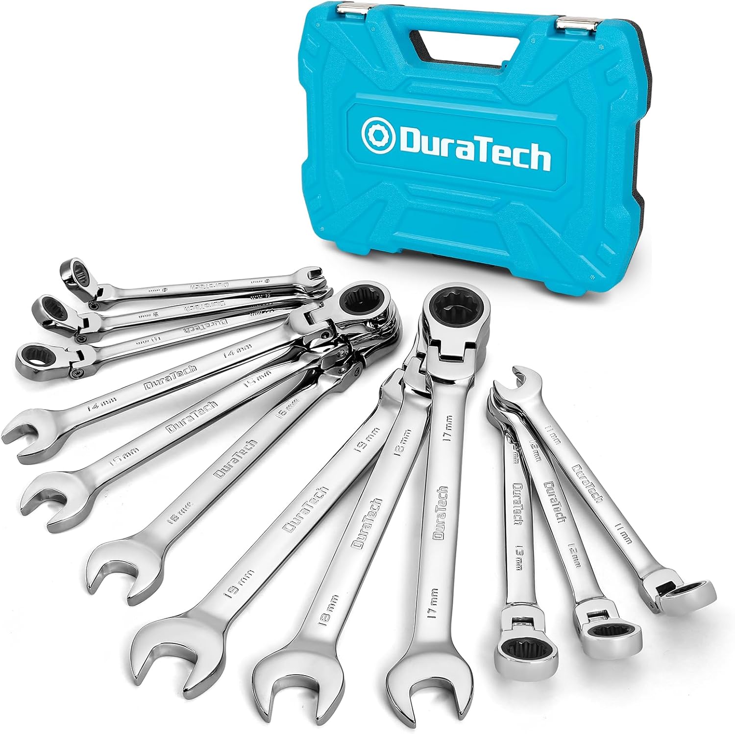 🚗 KFZ & Werkstatt – DURATECH 12-Piece Joint Ratchet Wrench Set, Open-End Spanner Combination Spanner Set with 72 Teeth, Metric, 8-19 mm, Cr-V Steel, Organised in Storage Case