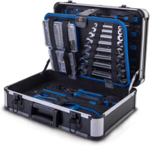 🔥 Angebote & Aktionen – Scheppach TB225 Aluminium Tool Box Filled 235-Piece Tool Set | Workshop Case Equipped with Wrench, Hammer, Pliers, Screwdriver, Tool Box for Workshop and Household