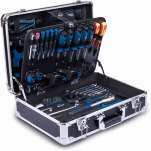 🔥 Angebote & Aktionen – Scheppach TB200 Aluminium Tool Box Filled 141-Piece Tool Set | Workshop Case Equipped with Wrench, Hammer, Pliers, Screwdriver, Tool Box for Workshop and Household