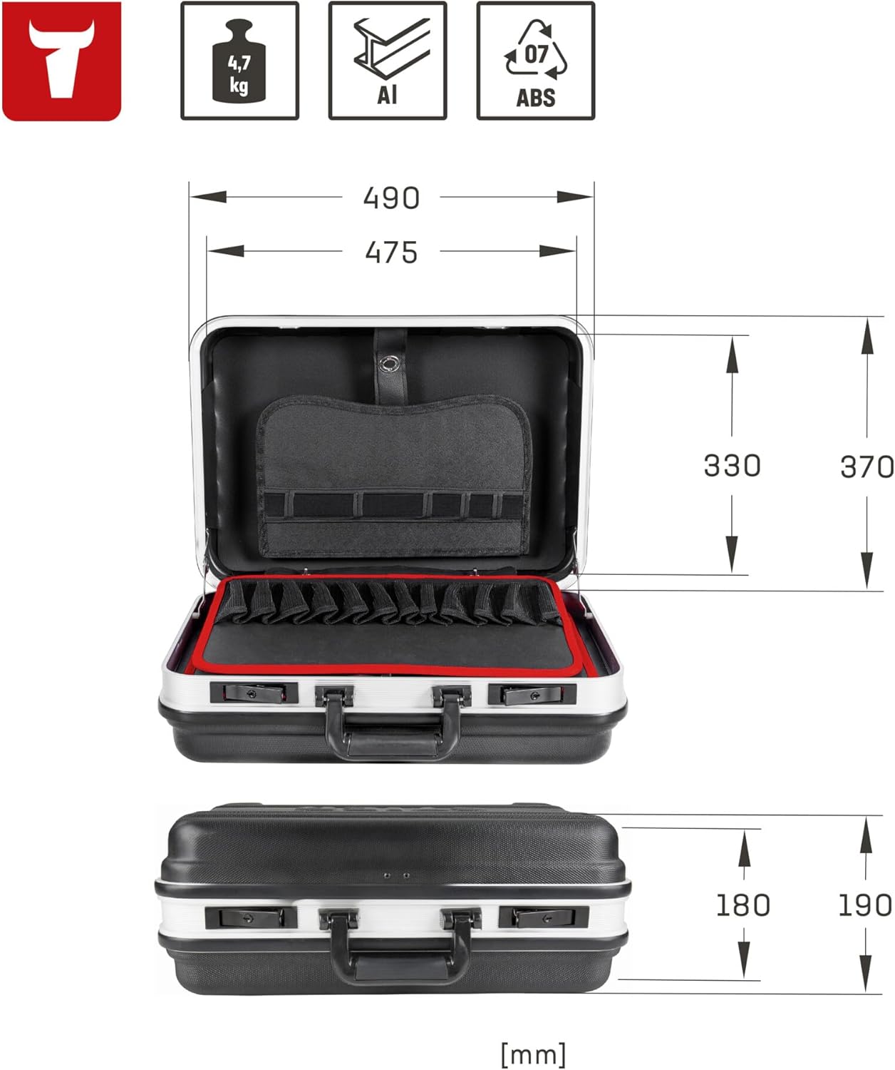 ⚒️ Bau & Montage – STIER Leer-Werkzeugkoffer Basic/ABS-Kunststoffkofferschale | Stabil und schlagfest | Maximale Belastung 15 kg | 30 Werkzeugtaschen | Abschließbar mit 2 Schlüsseln | – Bild 2