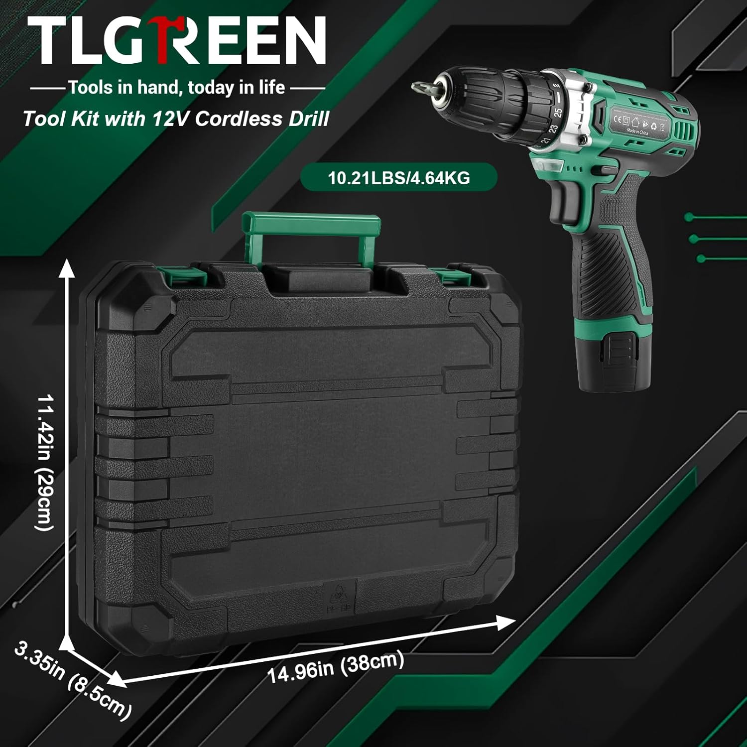 🔥 Angebote & Aktionen – TLGREEN Tool Box Cordless Screwdriver Set Filled 138 Pieces with 12 V Battery Drill Tool Set for Repairs and Maintenance, Tool Box Power Tool Household DIY (Green) – Bild 2